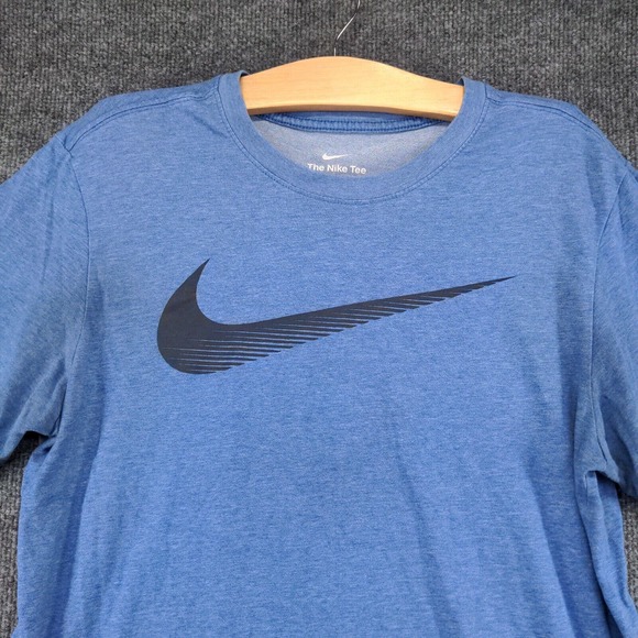 The Nike Tee Men's Dri-Fit Big Swoosh Activewear Top Blue Medium Short Sleeve - Picture 3 of 15